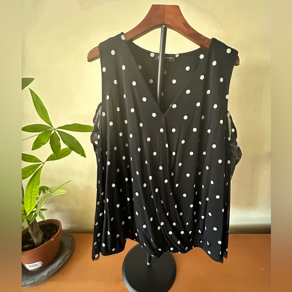INC International Concepts Black and White Polka Dot Blouse